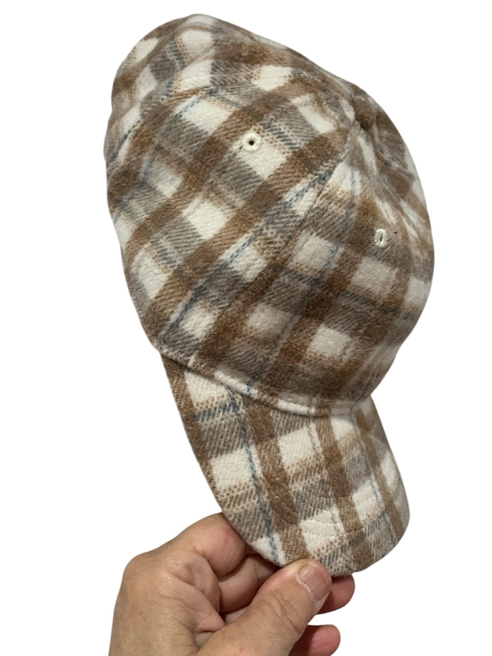Old Navy One Size fits Most Wool Blend Plaid Cap in Cream and Brown